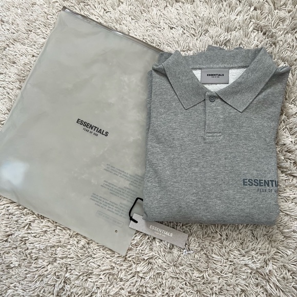 Fear of God Essentials Core Collection Long Sleeve Polo Dark Heather Oat… - Picture 7 of 10